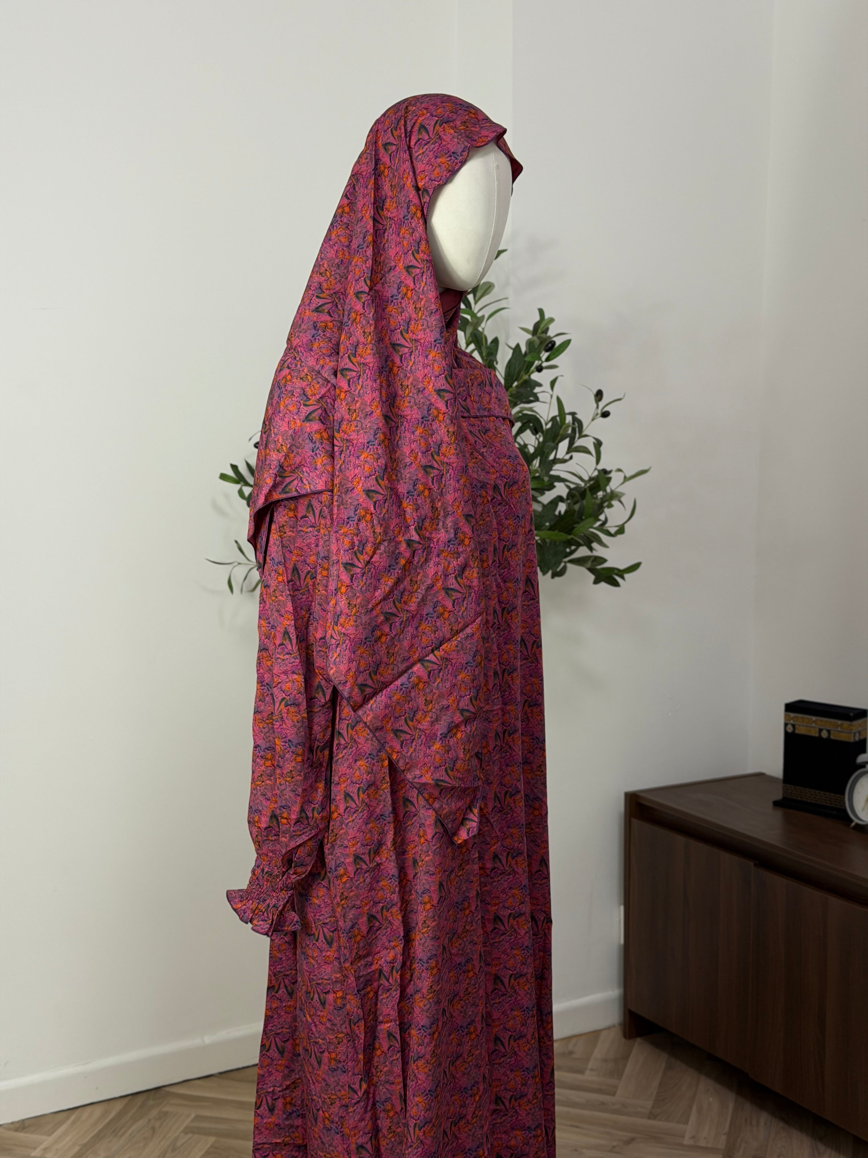 Elegantes Kleid mit floralem Muster in Bordeaux